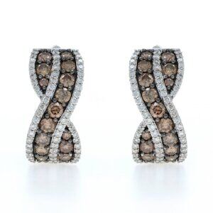 Le Vian Diamond Crossover Hoop Earrings - White Gold 14k Round 2.09ctw Pierced